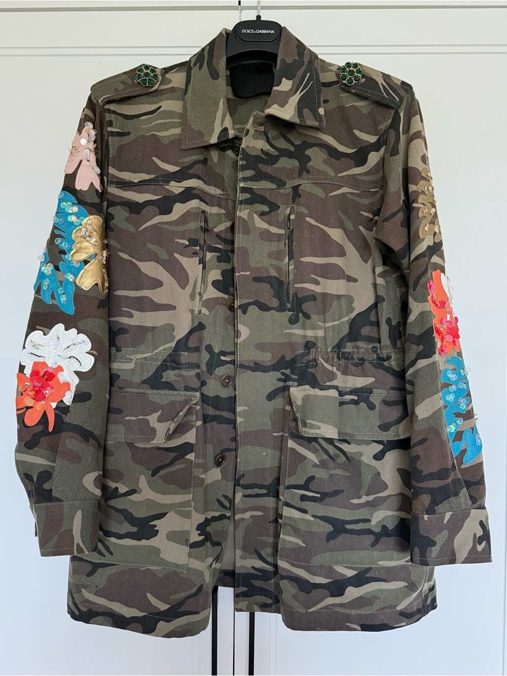 Tiger in the Rain Camouflage Embellished Military Jacket - Green